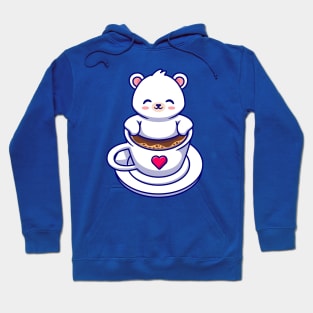 Cute Baby Polar Bear In Coffee Cup Cartoon Hoodie